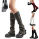 thumbnail image 2 of Calentadores de pierna de punto acanalados Punk gótico para mujer, calcetines de bota de Color sólido con cremallera lateral Harajuku, cubierta de pie hasta la rodilla para estudia, 2 of 5