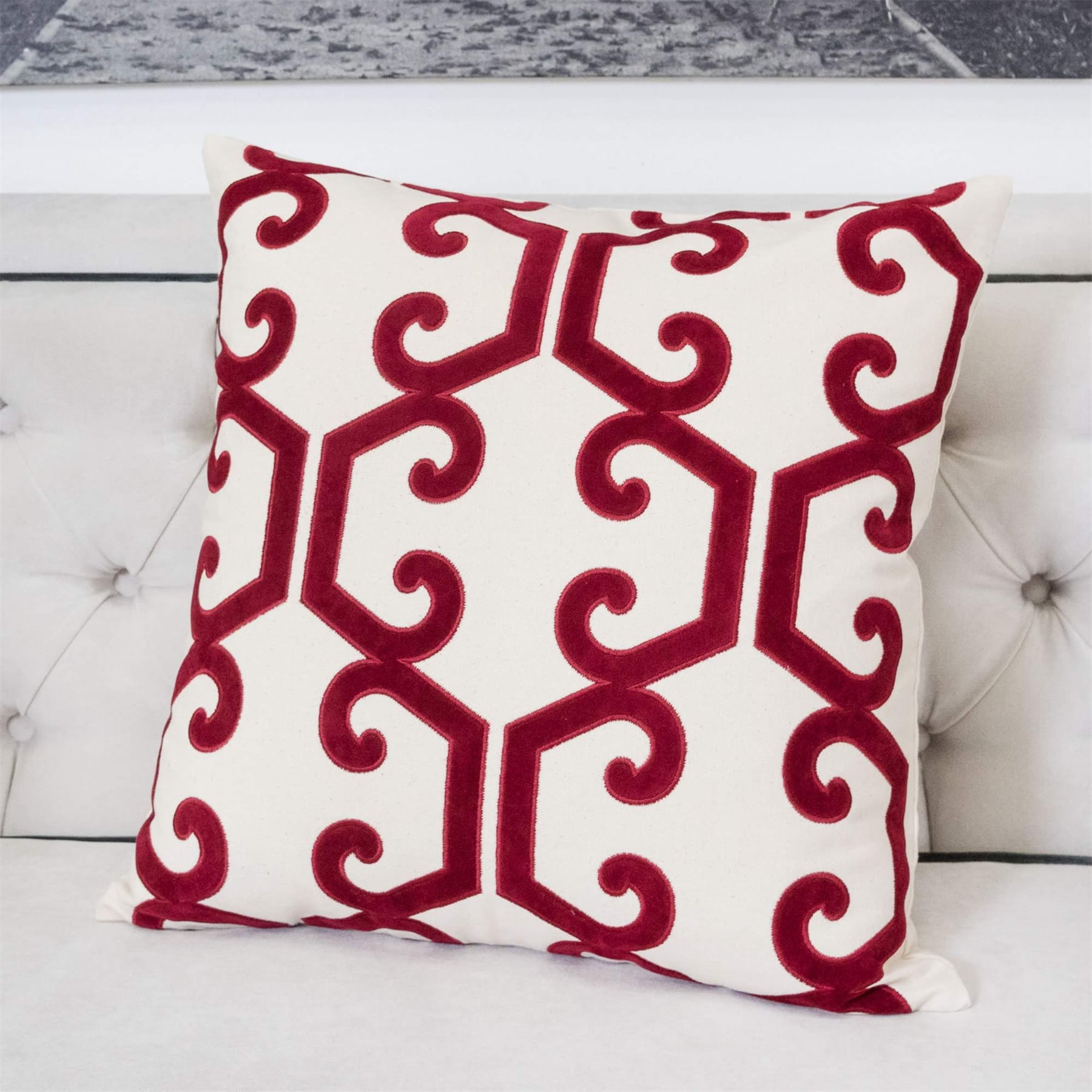 Tracina Red Geometric Polyester 20 in. x 20 in. Throw Pillow