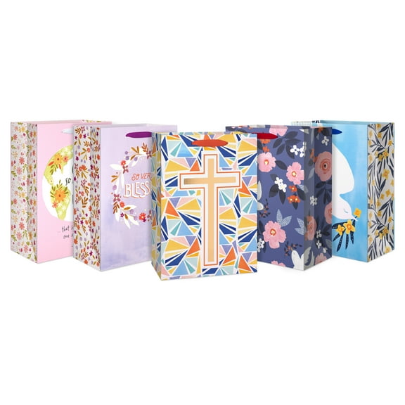 American Greetings 10" Medium Religious Gift Bags (Cross, Bible Verse, Dove) - Kathy Davis Designs (5 Bags)