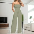 thumbnail image 2 of Holzkary Women's Strapless Tube Top Rompers Casual Off Shoulder Solid Color Belted Wide Leg Jumpsuit with Pockets Rompers for Summer Off Shoulder Summer Loose Sleeveless Beach Outfits Green Xl, 2 of 6