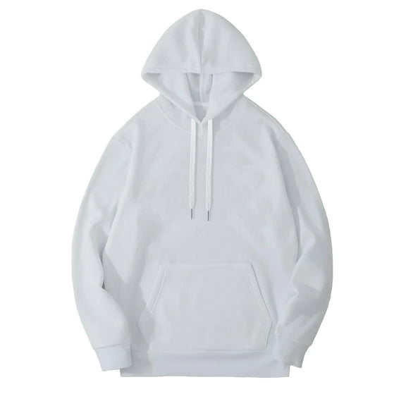 TiaoBug Mens Long Sleeves Drawstring Hooded Sweatshirt Pullover Casual Plain Hoodie Warm Thermal Tops White XS