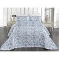 thumbnail image 2 of Ambesonne Nature Quilted Bedspread Set 3 Pcs, Icy Roses Pattern Stripes, Queen, Pale Sky Blue Lavender, 2 of 4