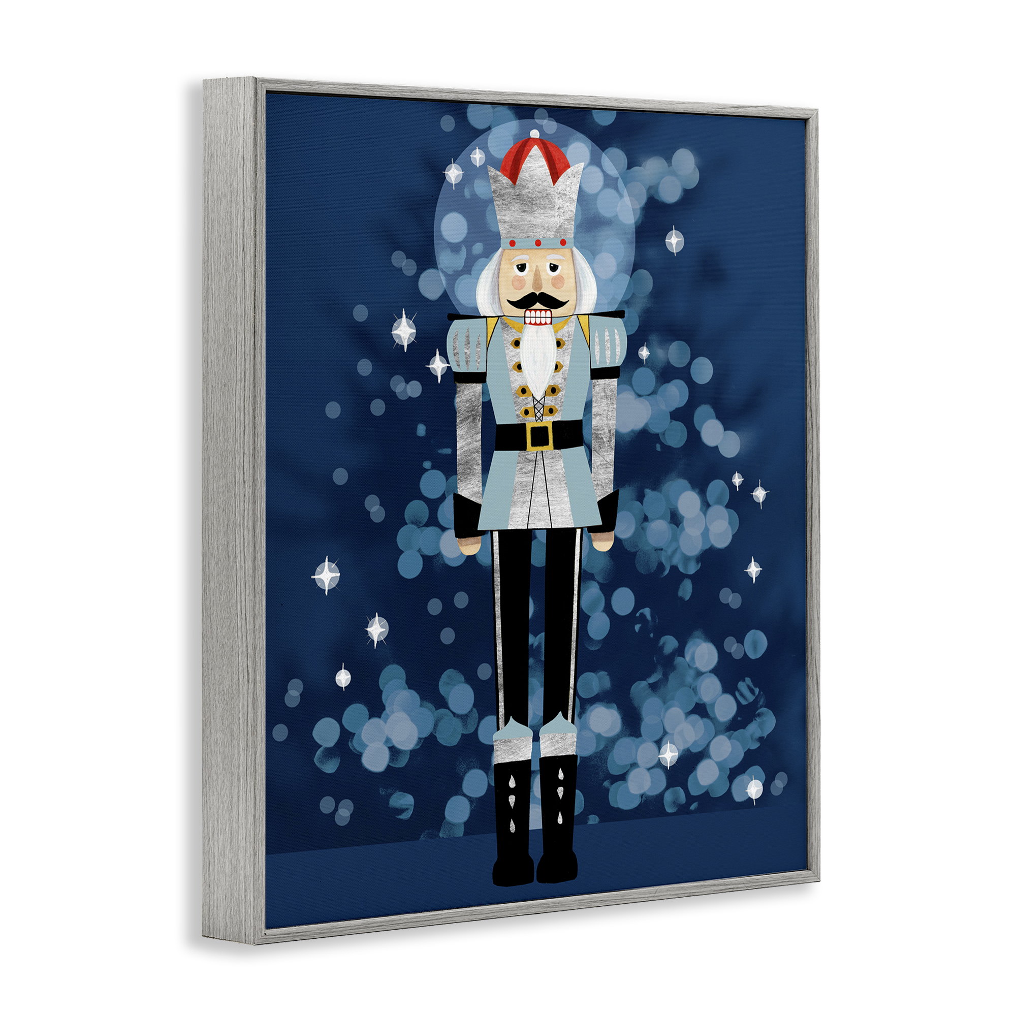 Stupell Industries Blue Holiday Nutcracker Holiday Painting Gray Framed Art Print Wall Art, 16 x 20