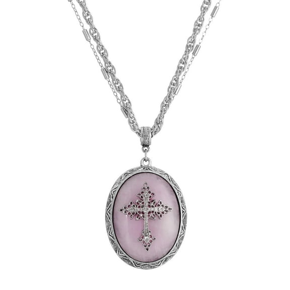 Symbols of Faith Multi Chain Oval Cross Pendant Necklace 18 3 Extender