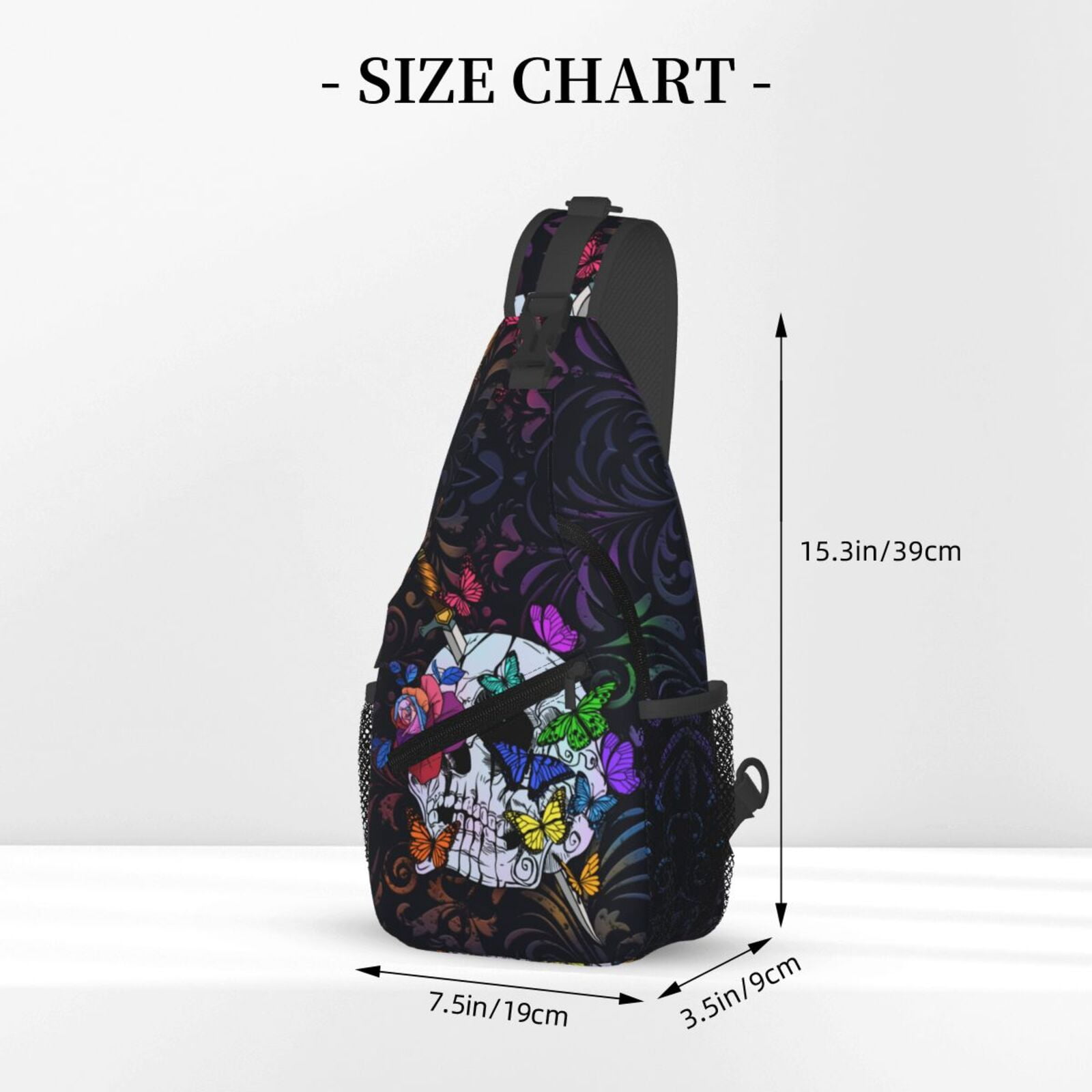 6539 Skulls And Roses Outdoor Crossbody Shoulder Bag For Unisex Young Adult Butterfly Roses and Skull Crossbody Sling Bag for Women Men  main image 2