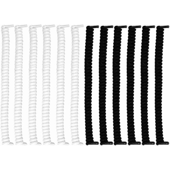 12 Pcs Curly Elastic Shoe Laces, Black and White Elastic Shoelaces Shoe Strings No Tie, Tieless Elastic Laces, Anti-Fall Spring Laces for Adults Sneakers Athletic Sports Shoes