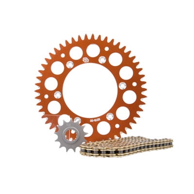 Primary Drive Alloy Kit & Gold X-Ring Chain Orange Rear Sprocket for KTM 300 EXC 1996-2004