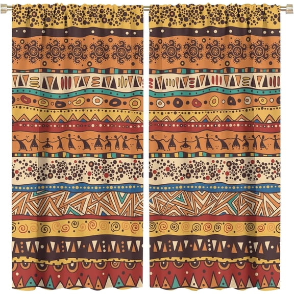 African Blackout Curtains Colorful Traditional Ethnic Vintage Pattern Rod Pocket Window Drape for Living Room Bedroom Bathroom 42x54in