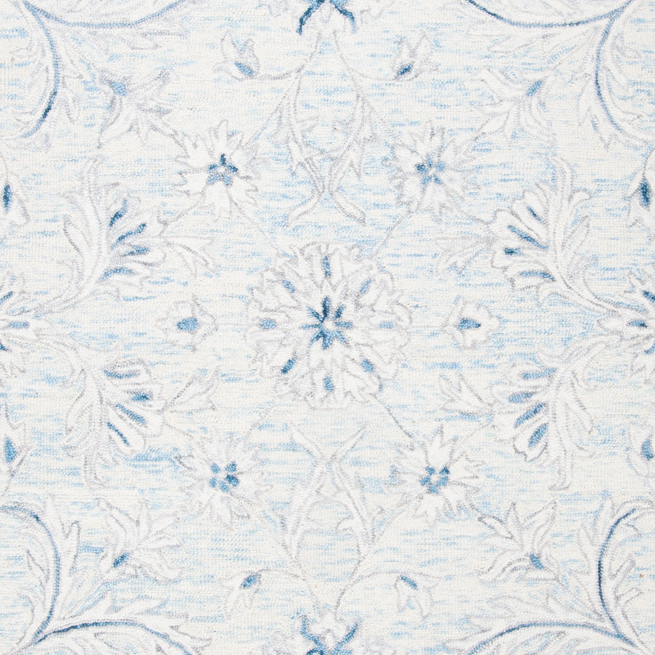 SAFAVIEH Micro-Loop Carl Floral Overdyed Wool Area Rug, Light Blue/Ivory, 9' x 12'