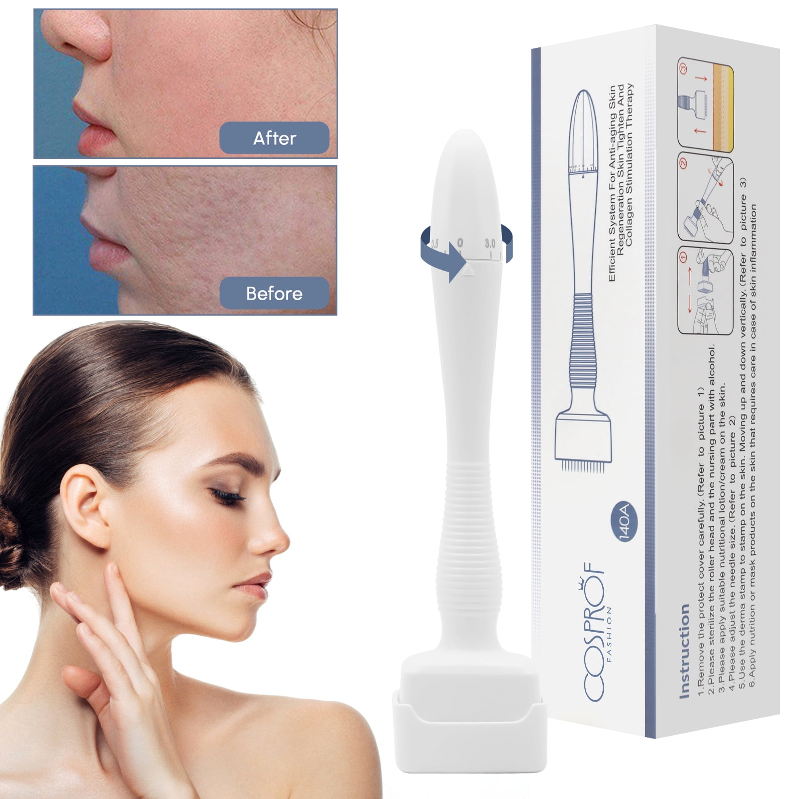 Cosprof Adjustable Microneedling Derma Stamp with 140 Titanium Pins