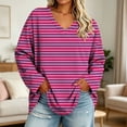thumbnail image 2 of RongHuan Striped Shirt Womens Plus Size V Neck T-Shirt Loose Fit Long Sleeve Tops Casual Blouses Daily Wear, 2 of 7