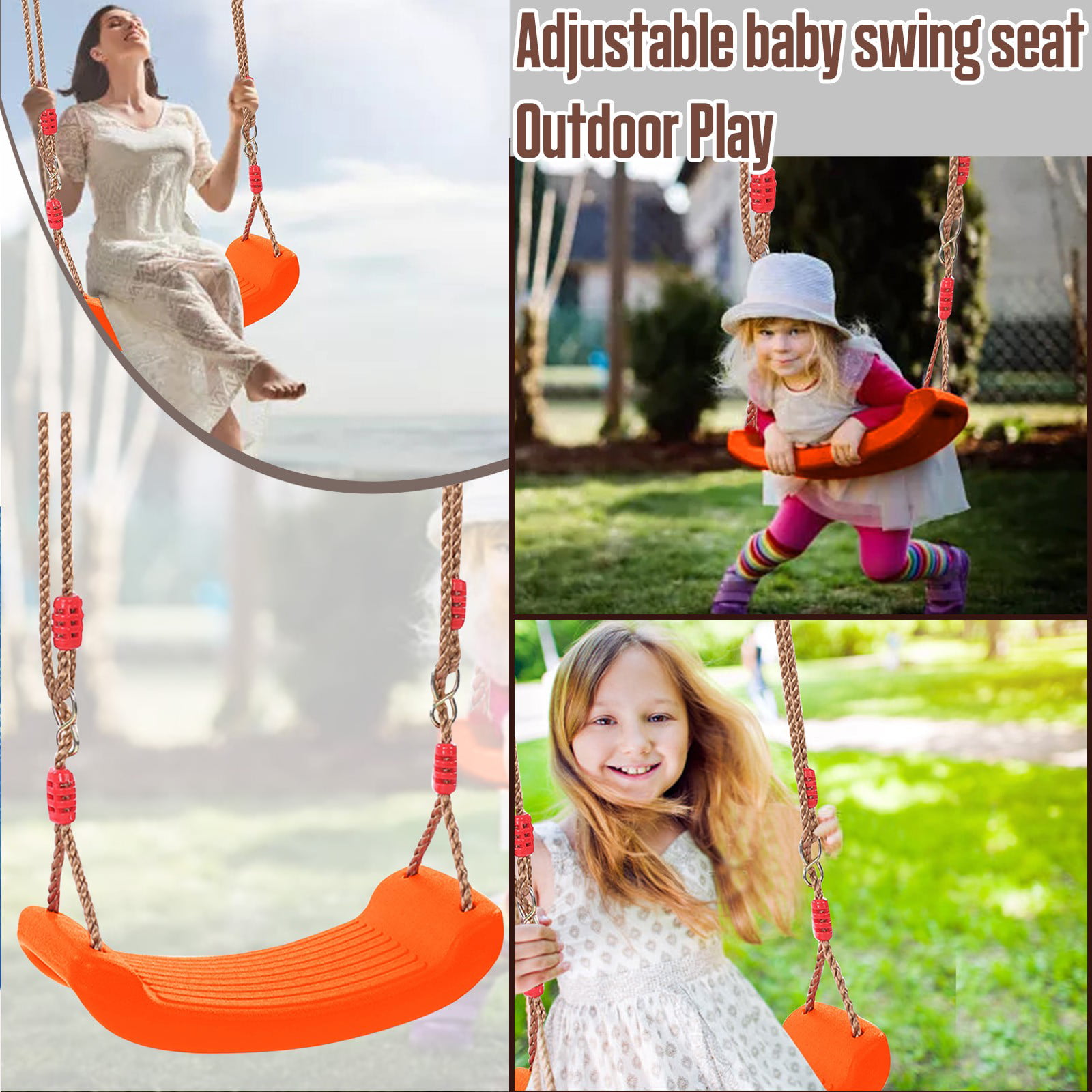 Childrens Rope Swing Kids Toddler Adjustable Outdoor Garden Bucket Safety Seat 