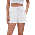thumbnail image 2 of Soft Comfy Activewear Lounge Textured Shorts with Pockets and Drawstring for Women White XXL, 2 of 10