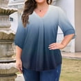 thumbnail image 2 of Abcomgle Plus Size Womens Tops Clearance 4x Plus Tops V Neck 3/4 Sleeve T Shirts Curvy Women Gradient Print Pleat Hem Casual Tshirt 4x Womens Plus Size Clothes M,Royal Blue, 2 of 5