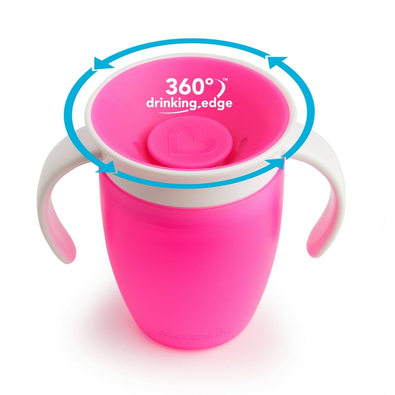 Munchkin® Miracle® 360 Trainer Sippy Cup with Handles, Spill Proof, 7  Ounce, 2 Pack, Pink/Purple