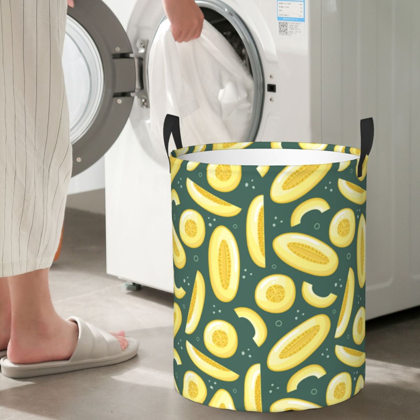 Large Laundry Basket with Handles - Cute Crisp Cantaloupe Kids Baby Dirty Clothes Laundry Hamper for Bedroom Aesthetic