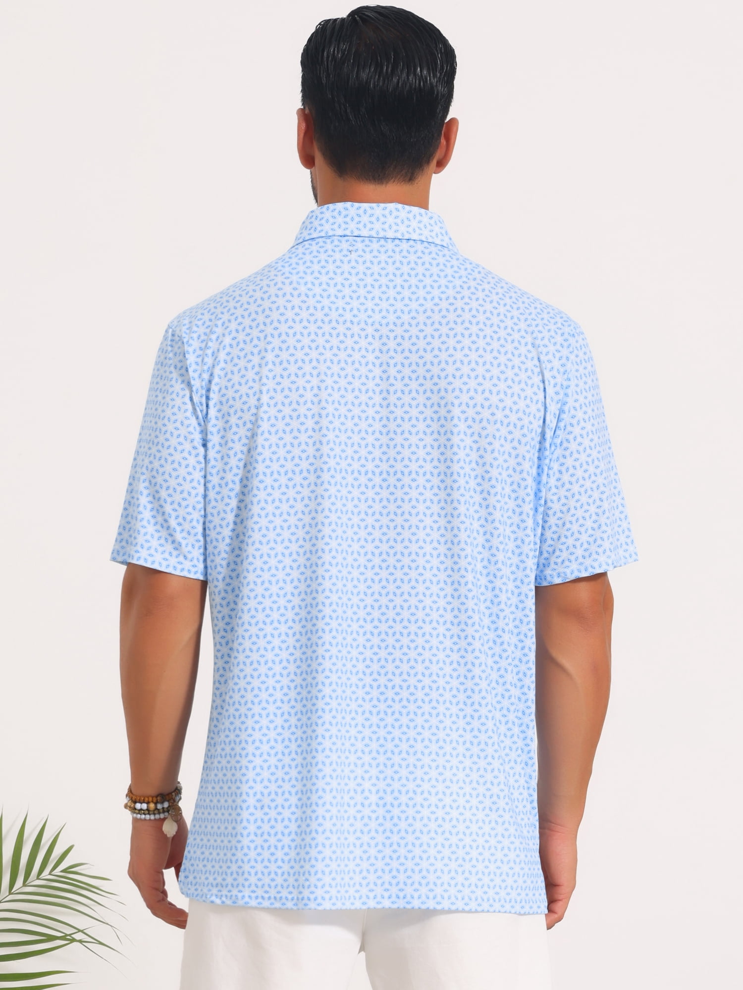 DARING DIVA Men's Printed Short Sleeve Lightweight Breathable Polo Shirts S Light Blue