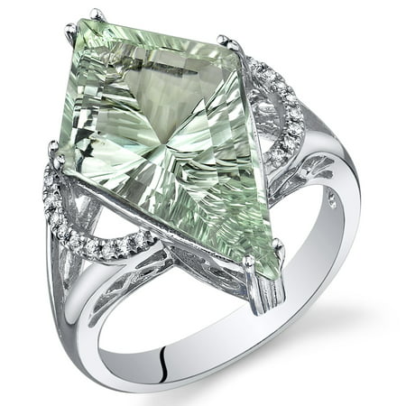 Peora 6.00 Ct Green Amethyst Engagement Ring in Rhodium-Plated Sterling Silver