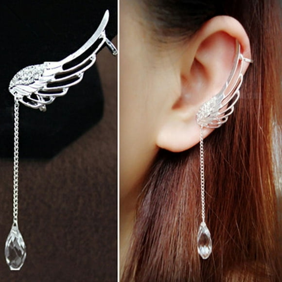 FcBaudy Earrings for Women, Gifts for Women Elegant Angel Wing Crystal Earrings Drop Dangle Ear Cuff Clip Earring