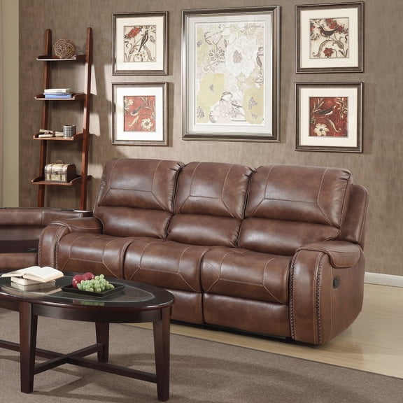 Modern Brown Leather Manual Reclining Sofa 220×80×75cm with Storage