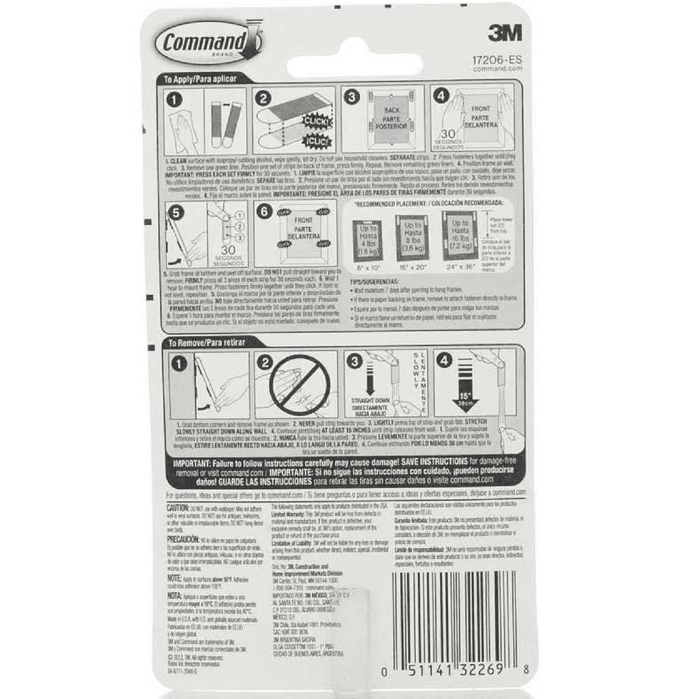 Command Large Picture Hanging Strips, White 4 ea (Pack of 3)