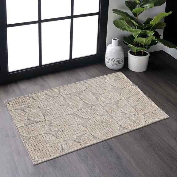 Step Collection High-Low Beige Indoor Area Rug, 2'x3', Modern, Contemporary, Non-Shedding Easy to Clean, Ideal for Living Room, Bedroom, Dining Space, 36*24 inch
