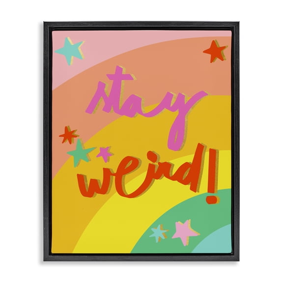Stupell Industries Contemporary Stay Weird Rainbow Stripes Black Floating Frame Canvas Art, 17 x 21, by Pragya Kothari