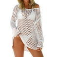 thumbnail image 3 of Tqyyweavej Womens Crochet Beach Cover Up Long Sleeve Solid Color Loose Swim Cover Up Casual Free Size Crew Neck Swimsuit Coverup for Women, 3 of 10