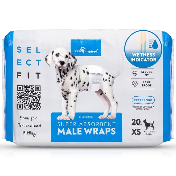 20ct Paw Inspired Select Fit Disposable Male Diapers, Belly Bands Wraps with Wetness Indicator and Extended Absorbent Core (X-Small)