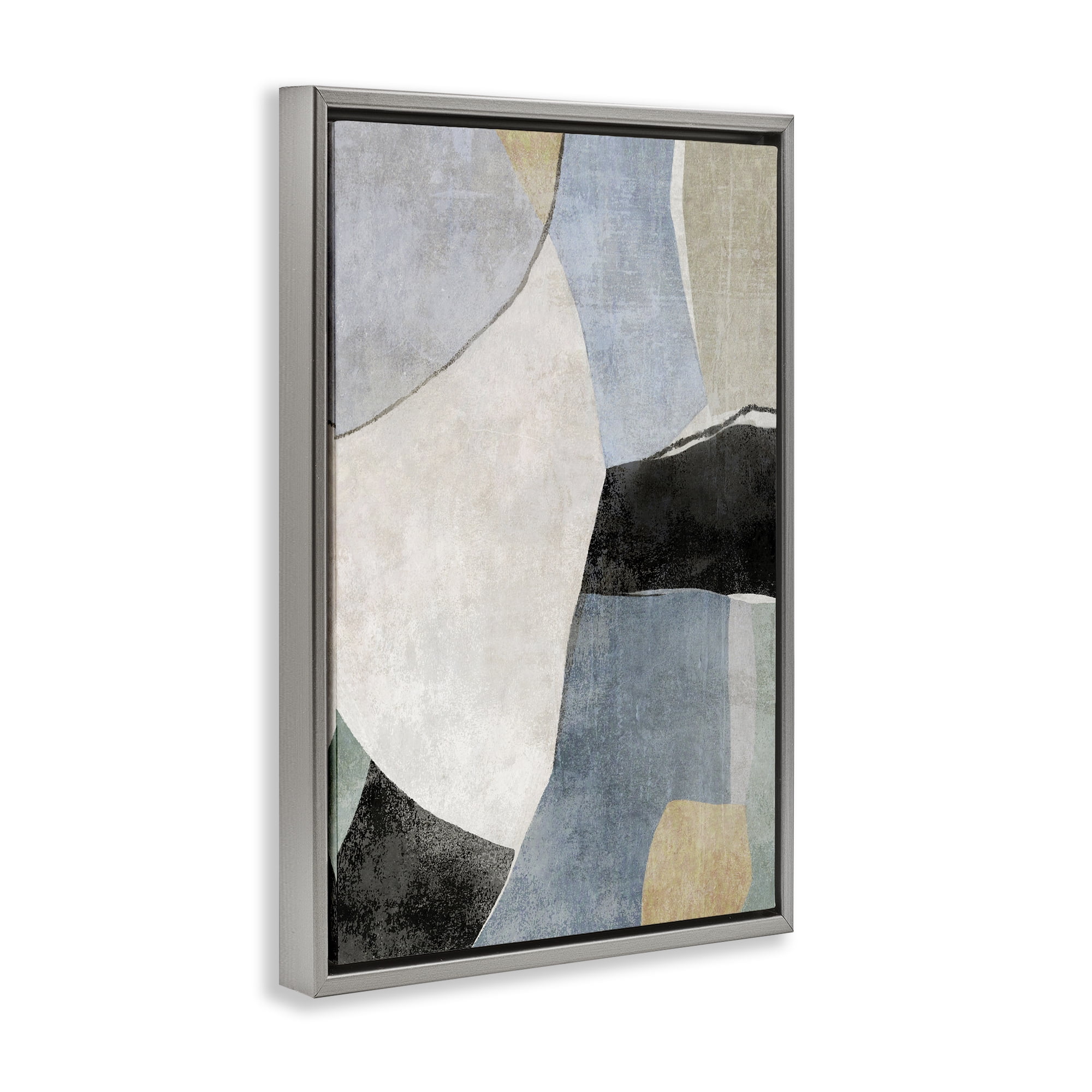 Stupell Industries Cutout Shapes Composition Abstract Painting Gray Floater Framed Canvas Art Print Wall Art, 21 x 31
