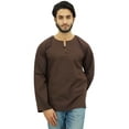 thumbnail image 2 of Atasi Men's Short Kurta Brown Round Keyhole Neck Cotton Tunic Shirt-Small, 2 of 7