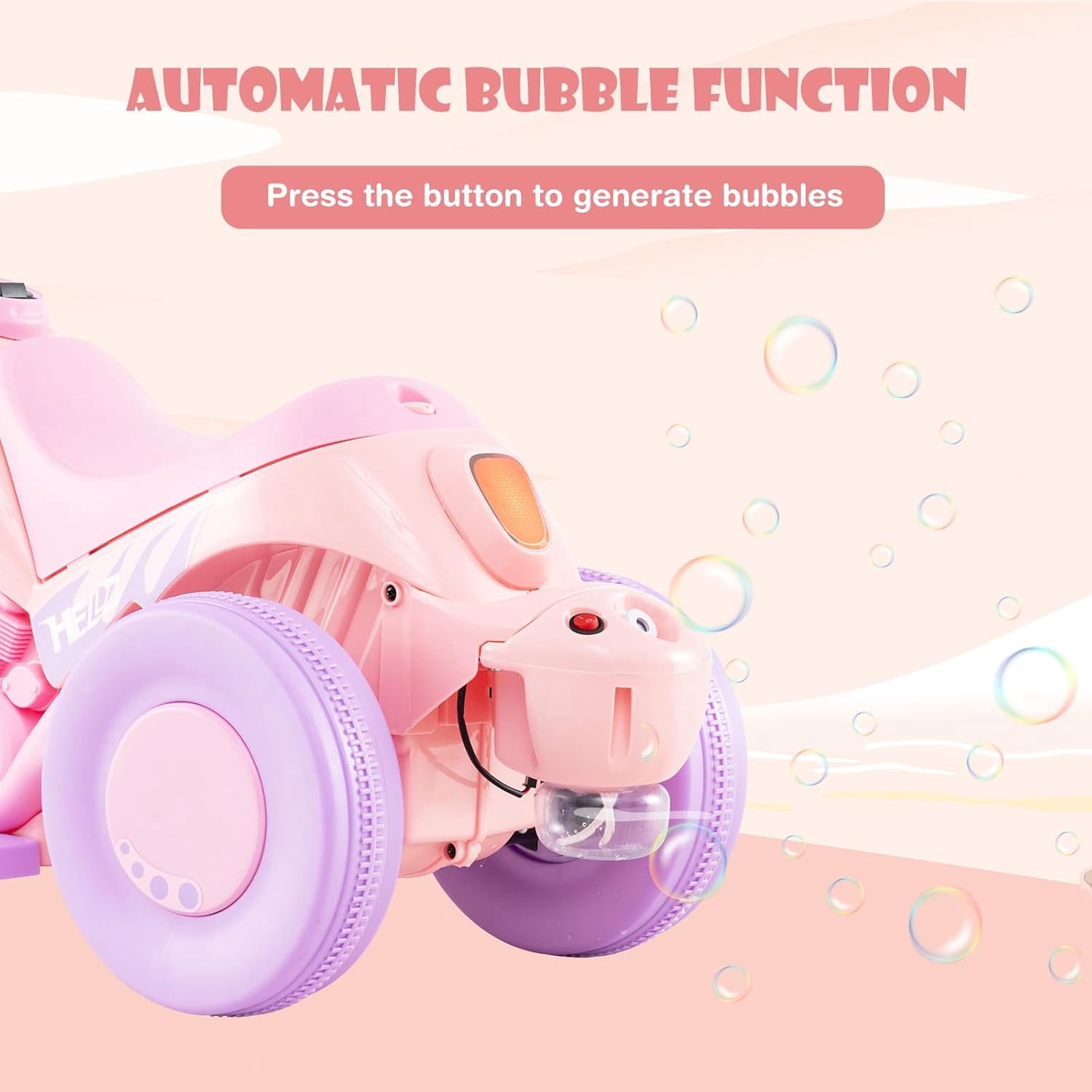 OLAKIDS Kids Motorcycle, 6V Electric Ride On Car with Automatic Bubble Function, Foot Pedal, Headlight, Music, 3 Anti-Skip Wheels Vehicle for Children, Toddler Ages 3+ (Violet)
