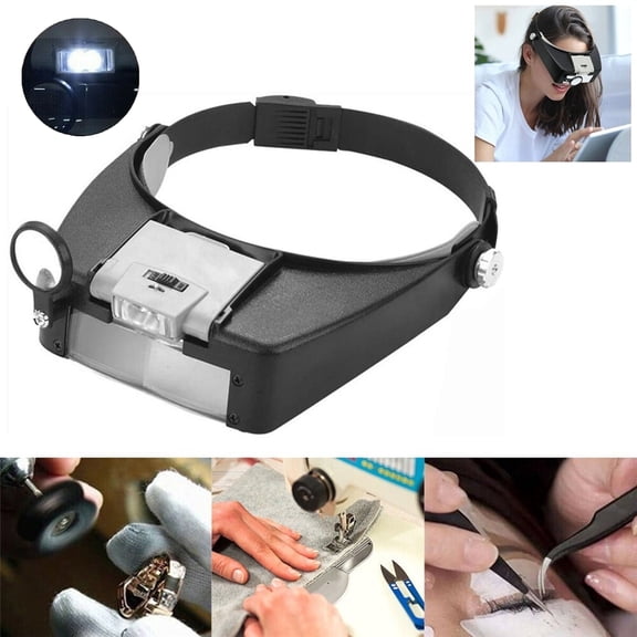 WIKCOVER Jewelers Headband Magnifier LED Illuminated Visor Magnifying Glasses Lens Lightweight Ergonomic Design