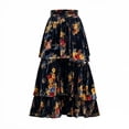 thumbnail image 6 of Jsaierl Women's Floral Print Velvet Tiered Maxi Skirt, Elastic Waist A-Line Skirt with Pockets for Fall Winter, 6 of 6
