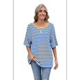 thumbnail image 2 of Women'S Striped Color Clash Loose Short Sleeve Top Blue and White M, 2 of 6