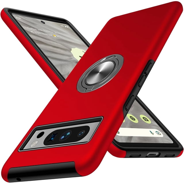 KOMI for Google Pixel 8 Pro Case, Slim Tough Rugged Shockproof Protective Pixel 8 Pro Phone Case with Metal Ring Kickstand for Google 8 Pro Case, Red