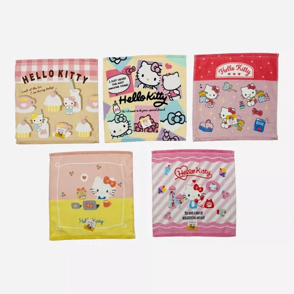 Sanrio Hello Kitty Hand Towel Set Of 5. Kawaii, Cute Design Import From Japan.
