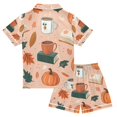 thumbnail image 2 of FORMRS Niños Short Sleeve Top and Pants Pajama Set Unisex Satin 2-Piece Sleepwear, Sizes 13-14Y, Pink Fall Coffee, 2 of 8