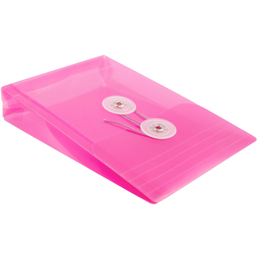 JAM Paper Plastic Envelopes with Button & String Tie Closure, 4 1/4 x 6 1/4, Fuchsia Pink, 3/Pack