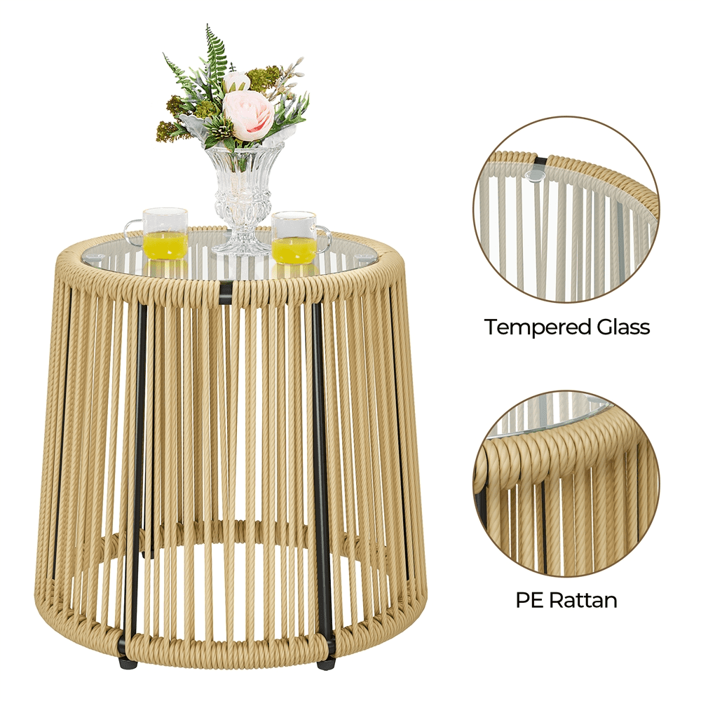 Renwick 3-Piece Outdoor Wicker Bistro Set with Table and 2 Chairs, Tan/Cream