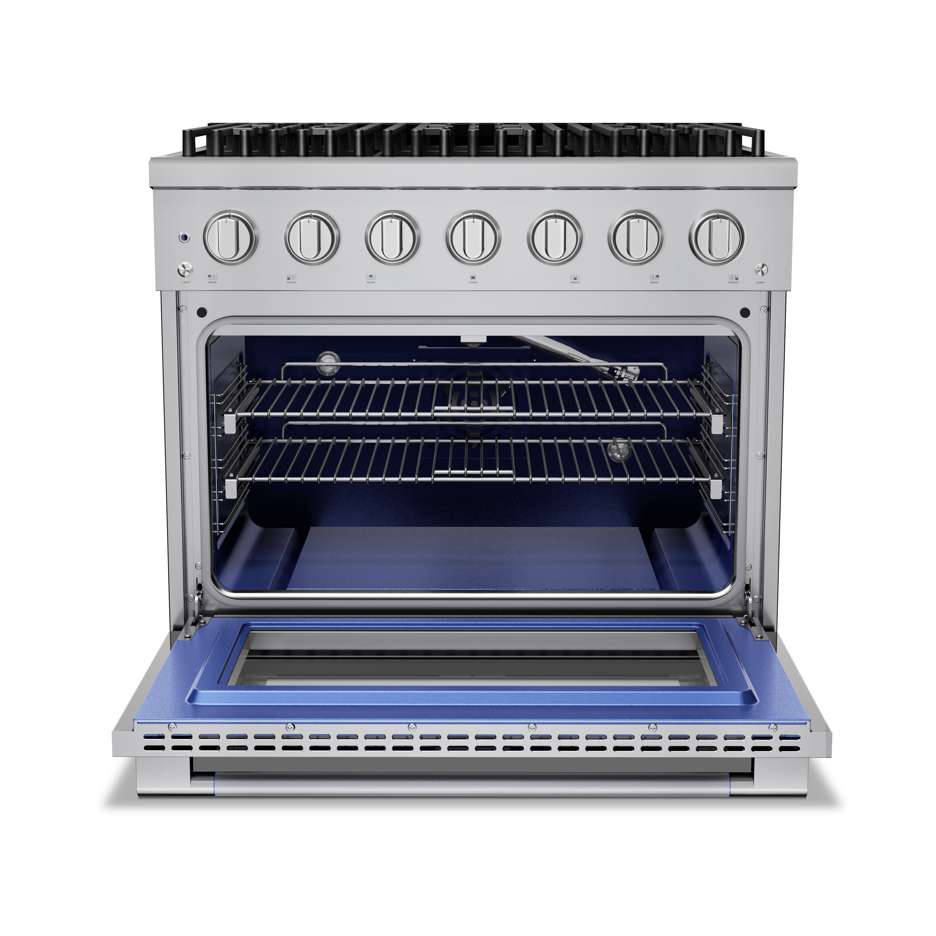 HausPro 36 in. 6 Burners Gas Range in Stainless Steel with 20,000 BTU and Convection Oven with 5 Rack Positions