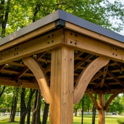 Backyard Discovery Barrington 14' x 12' Cedar Wood Gazebo, Galvanized Steel Roof, PowerPort