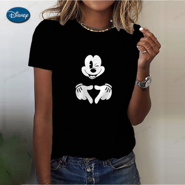 Disney Gold Micky Head Women's Casual Print T-shirt Mickey Mouse High-quality Print Fashion Top Cartoon Wholesale140 Gao Jinjia LED