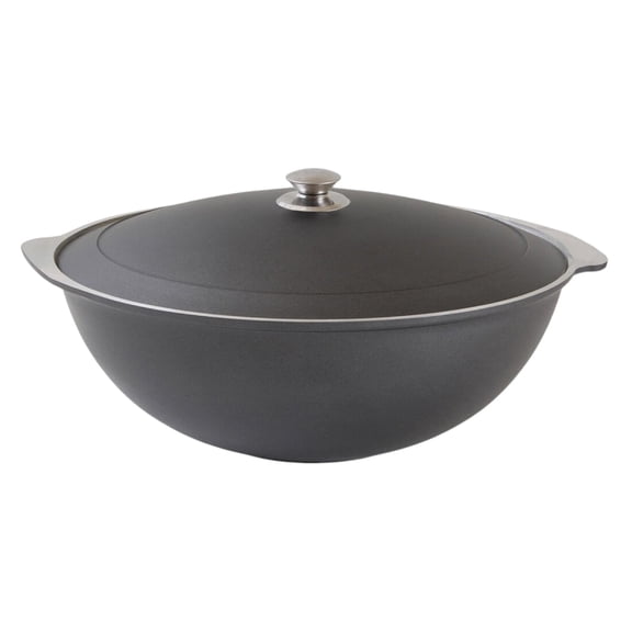 KUKMARA Cast Aluminum Asian Cauldron with Lid 12.7 Qt (12 L) Aluminum Kazan for Making Pilaf Dutch Oven Pot Camping Cookware Kitchen Pot Aluminum Caldero, Black