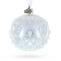 Dimensional Pearl Drops on White Ball Glass Christmas Ornament 3.25 Inches