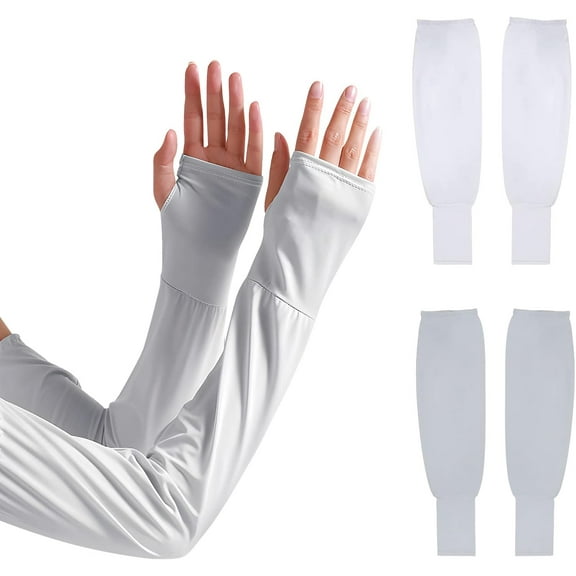 YUXNET UV Sun Protection Arm Sleeves for Men & Women,UPF 50 Cooling Athletic Sports Sleeve for Football, Golf 2 Pairs White grey