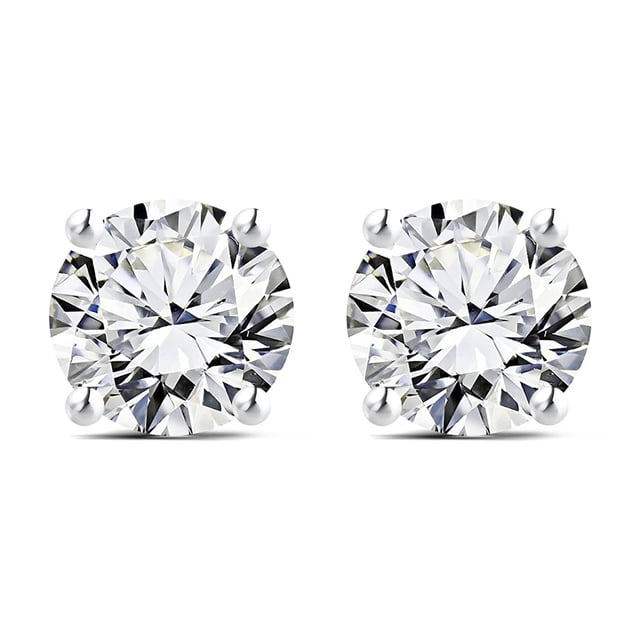 JeenMata Aros Solitarios de Moissanita de Forma Redonda de 1 Quilate (4 Puntas) en Baño de Oro Blanco de 18 K sobre Plata