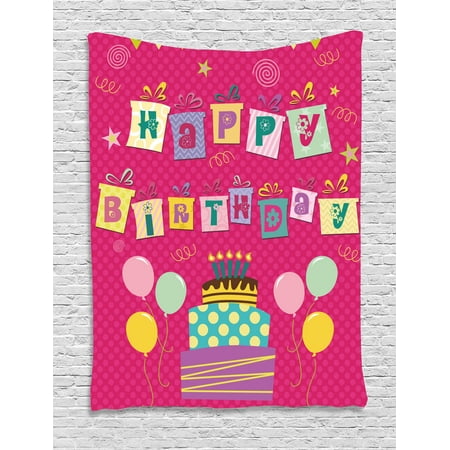 - Birthday Decorations for Kids Tapestry, Light Pink Polka Dots Backdrop Happy Birthday Boxes Image, Wall Hanging for Bedroom Living Room Dorm Decor, 40W X 60L Inches, Dark Coral, by Ambesonne