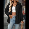 thumbnail image 4 of Camisas de Punto Gofre con Botones para Mujer, Chaqueta Informal de Larga, Blusas Estilo Boyfriend, Corte Holgado Negro XXL, 4 of 9