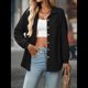 thumbnail image 4 of Camisas de Punto Gofre con Botones para Mujer, Chaqueta Informal de Larga, Blusas Estilo Boyfriend, Corte Holgado Negro XXL, 4 of 9